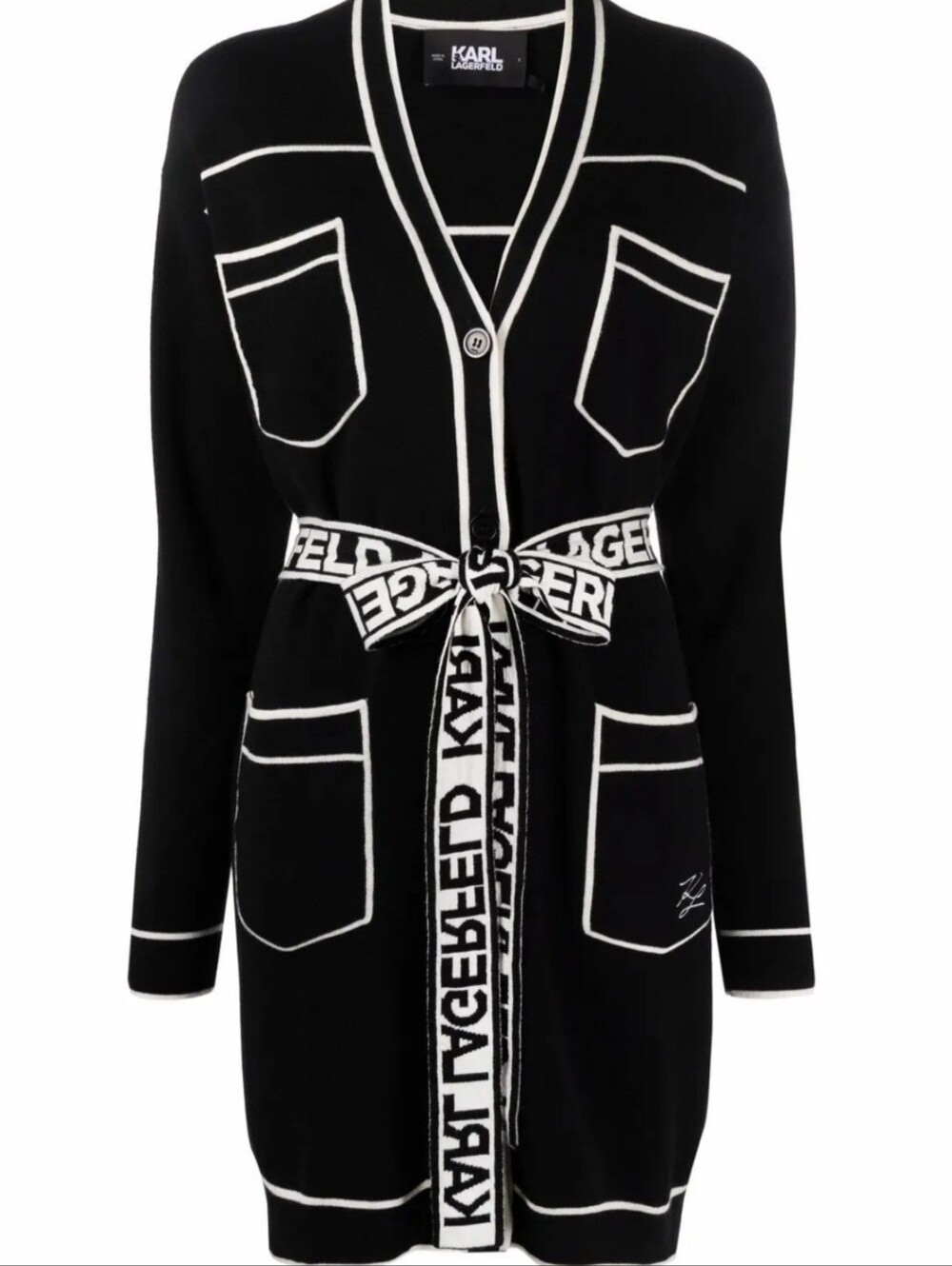 NWT Karl Lagerfeld Longline Logo-Belted Cardigan Dress
